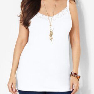 Catherines White Suprema Cotton Camisole /w Lace -Adjustable 3XP-NWT
